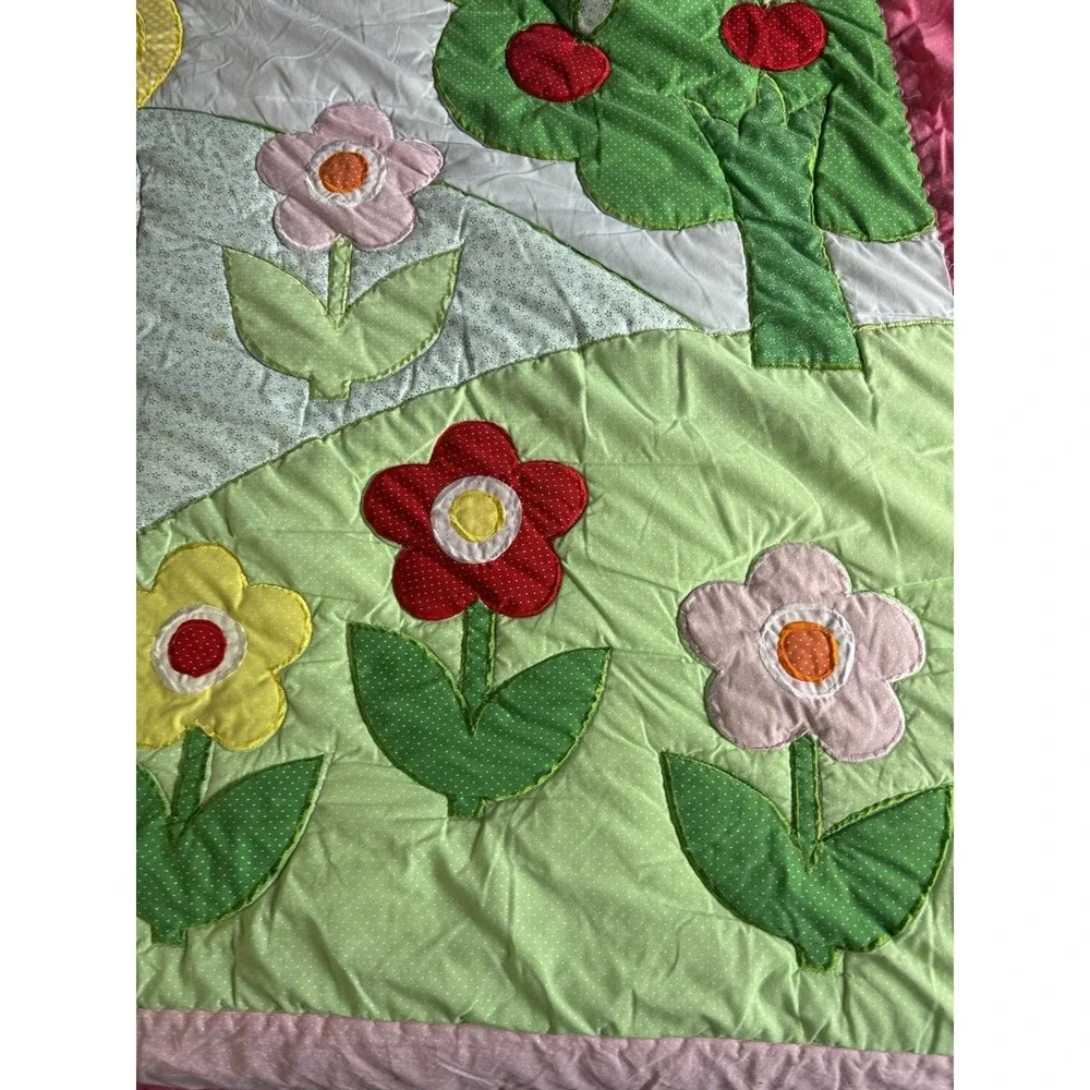Sunbonnet Sue & Overall Sam Comforter 65x82 Rainbow Apple Tree Floral Vintage